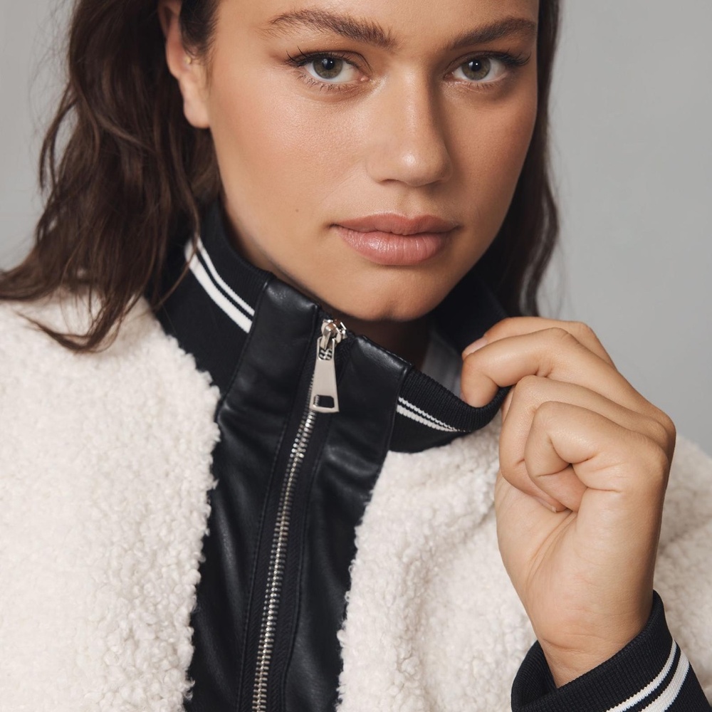 Anthropologie : Avec Les Filles Sherpa Fleece Varsity Bomber Jacket- XS